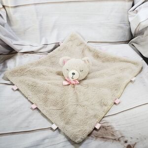 Kellytoy Baby Tan Sleepy Teddy Bear Plush Lovey Security Blanket Rattle Pink Tag